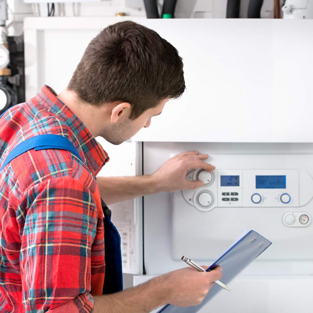 Technician servicing heating boiler AdobeStock 62688019